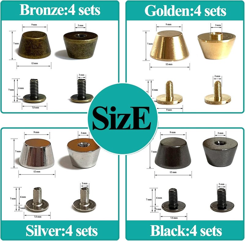 honigo 16 Pack 4 Color Rivets Stud Handbag Purse Feet 1/2 inch Flat Head Metal Solid Brass Studs Screw Back Feet 12mm Buckle Spikes Leathercraft for Leather Bag Totes DIY Craft - Image 2